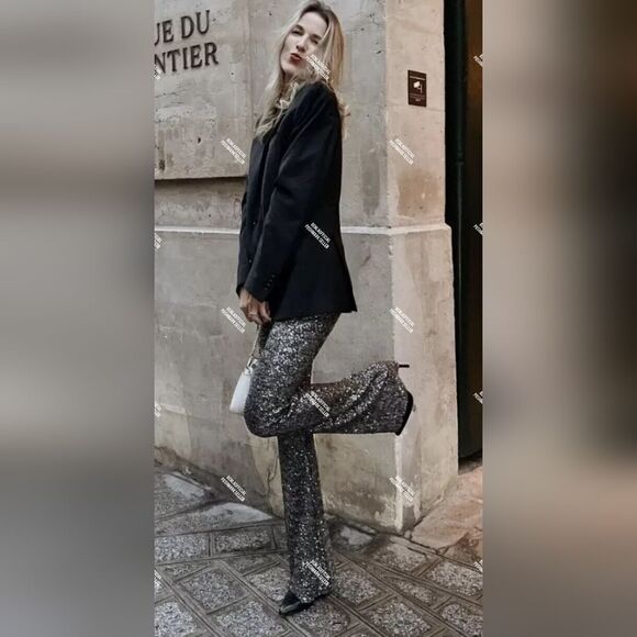 NWT ZARA FLARED SEQUIN LEGGINGS - Picture 11 of 15
